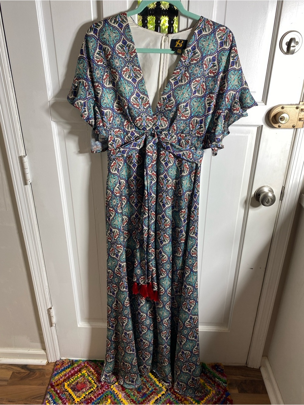 Sachin + Babi Multicolor Printed Maxi Dress with Red Tassel